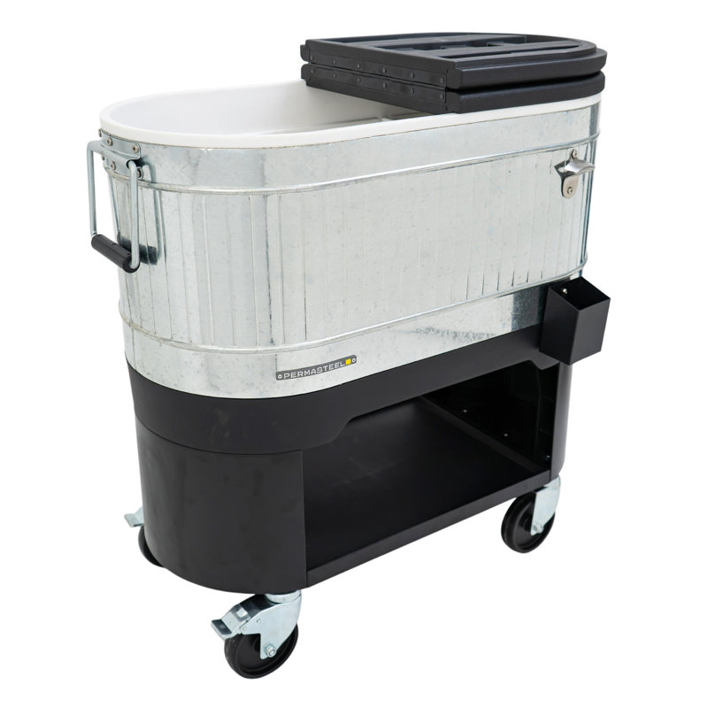 Permasteel 120Qt Outdoor Rolling Patio Cooler in Galvanized Steel